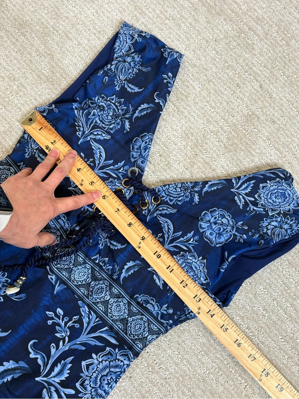 Cosita Linda Floral Paisley One Piece Swimsuit Womens Size Large 36 Blue Lace Up